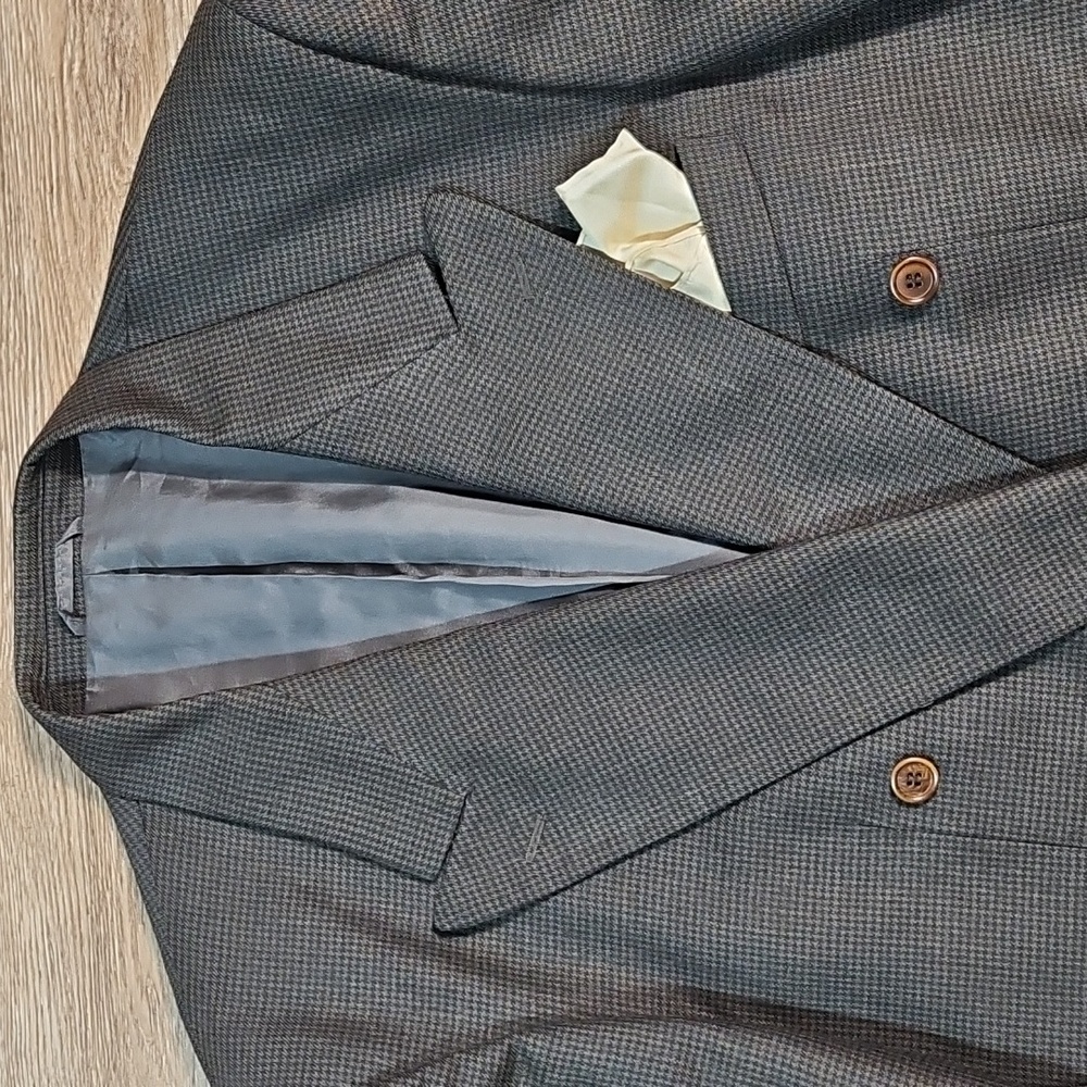 Datti Italy Wool Brown & Black Houndstooth Double Breasted Blazer Jacket 44R - Picture 2 of 16